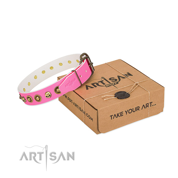 Full grain leather collar with trendy decorations for your pet