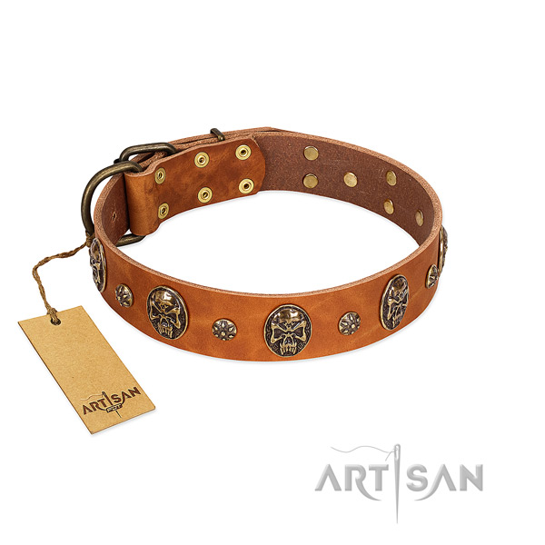Easy to adjust natural genuine leather collar for your pet