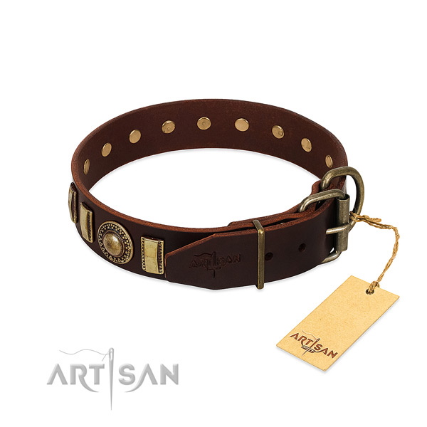 Best quality genuine leather dog collar with corrosion proof fittings