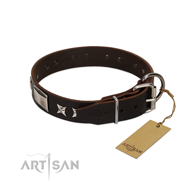 Easy to adjust collar of genuine leather for your impressive canine