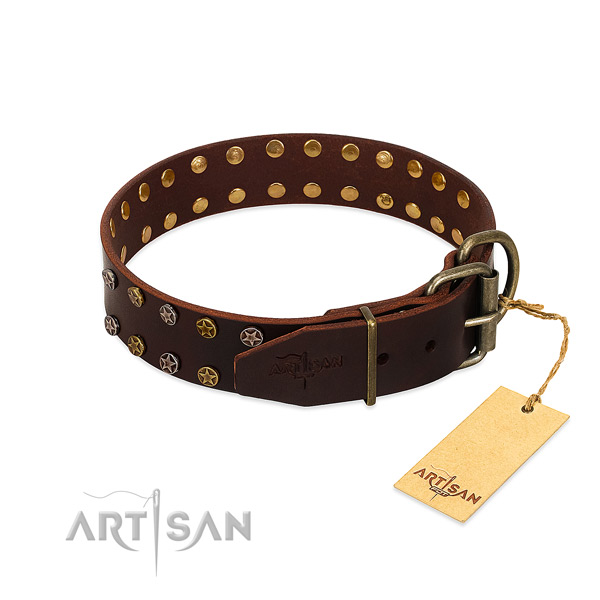 Comfortable wearing full grain leather dog collar with amazing studs