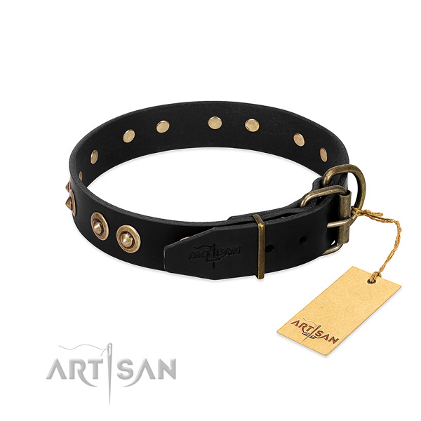 Durable fittings on full grain leather dog collar for your four-legged friend