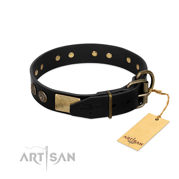 Rust-proof fittings on full grain genuine leather dog collar for your canine