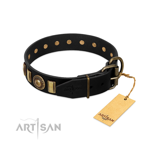 Soft to touch natural leather dog collar with studs
