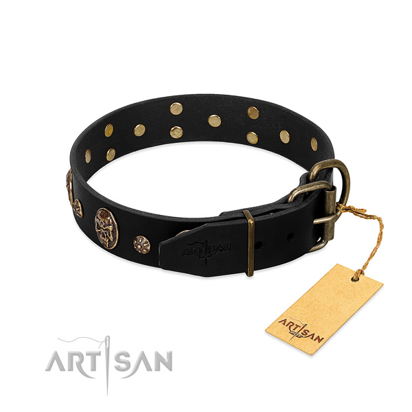 Durable buckle on genuine leather dog collar for your four-legged friend
