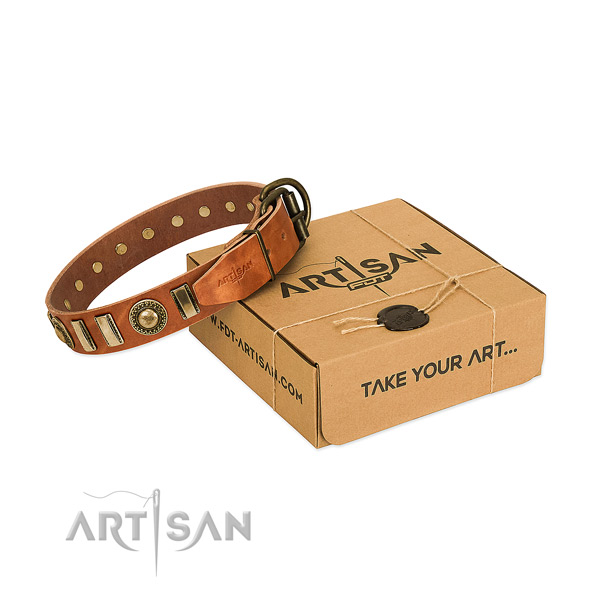 Best quality natural leather dog collar with rust-proof D-ring