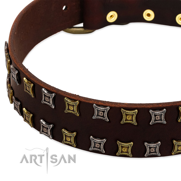 Durable full grain natural leather dog collar for your stylish pet
