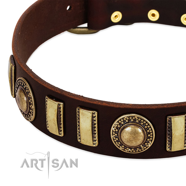 Flexible leather dog collar with corrosion resistant buckle