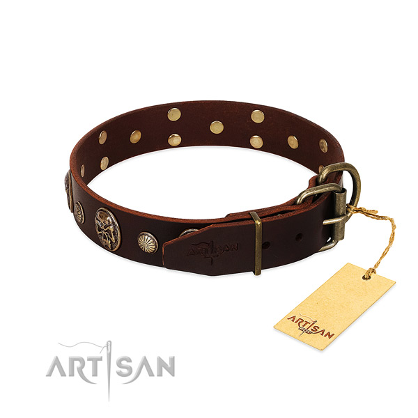 Rust resistant adornments on comfortable wearing dog collar
