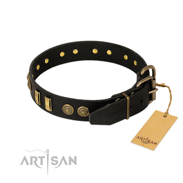 Rust-proof buckle on full grain leather dog collar for your four-legged friend