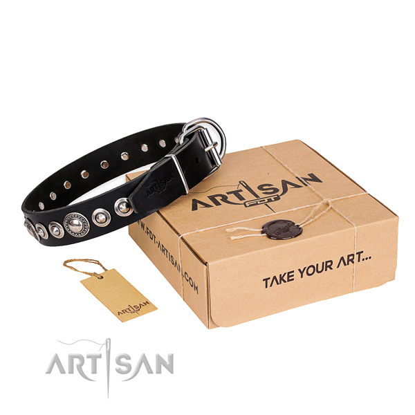 Reliable full grain leather dog collar