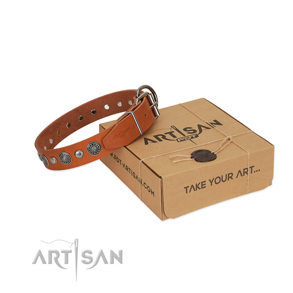 Best quality full grain genuine leather dog collar with impressive adornments