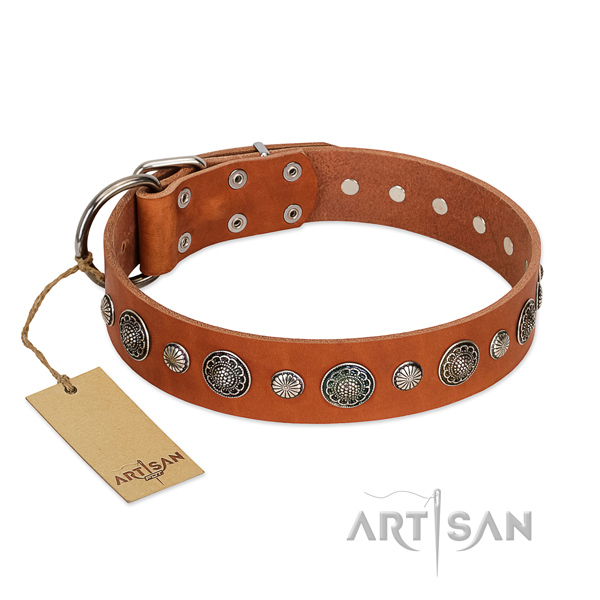 Reliable full grain leather dog collar with corrosion proof D-ring