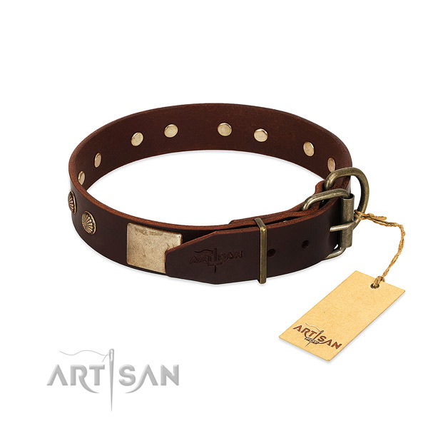 Rust-proof embellishments on easy wearing dog collar
