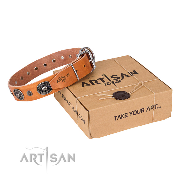 Top notch full grain natural leather dog collar crafted for easy wearing