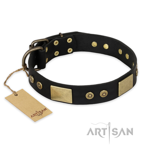 Exquisite full grain leather dog collar for fancy walking