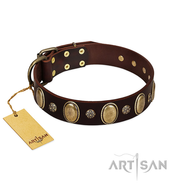 Stylish walking best quality genuine leather dog collar with decorations