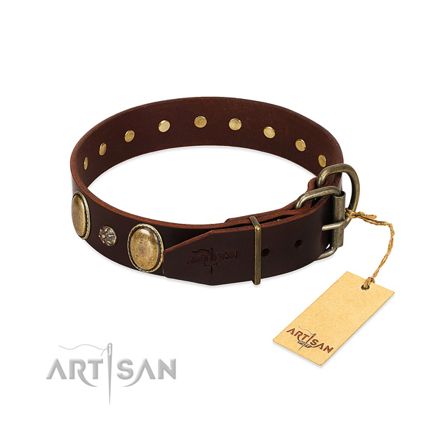 Everyday use gentle to touch full grain natural leather dog collar