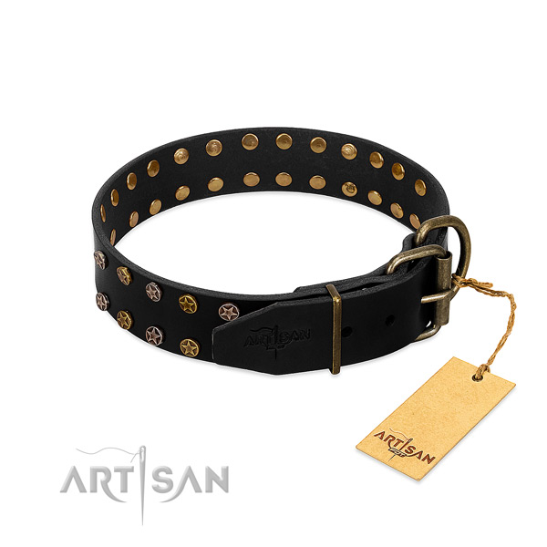 Natural leather collar with trendy studs for your pet