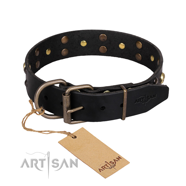 Heavy-duty leather dog collar with riveted fittings