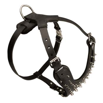 Dependable leather spiked dog harness for walks in  style